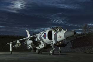 The nordic moon shines down on this arctic-camouflaged Harrier - or perhaps it's RAF Cosford, Oct 2017